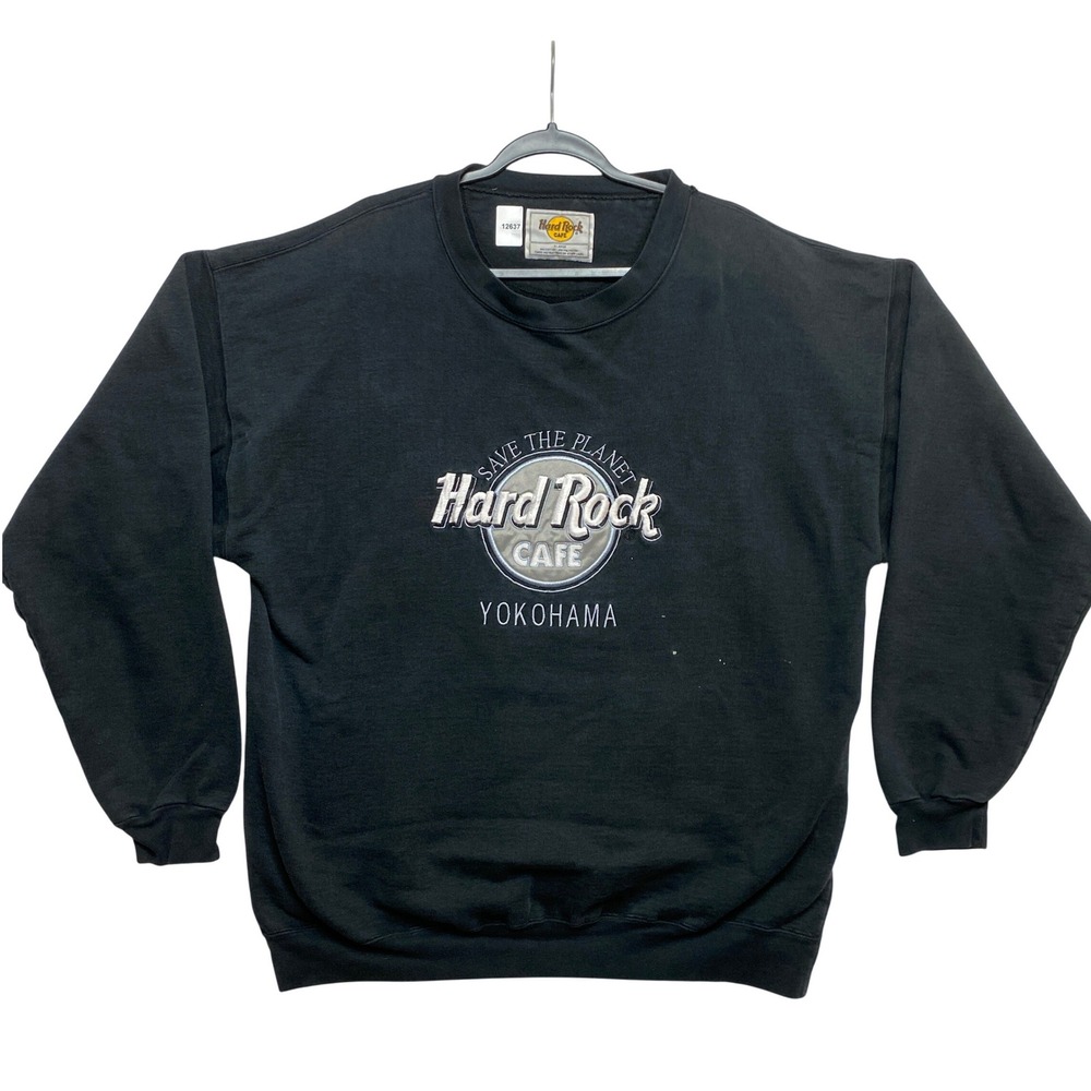 Hard Rock Cafe Sweatshirt Mens XL Black Yokohama Save The Planet Embroidered